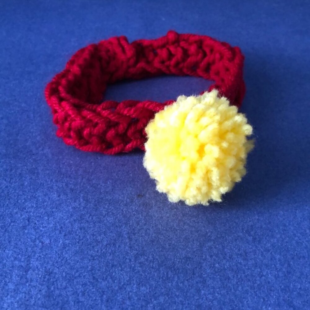 NWOT Vintage Hand-Knitted Made-in-Canada Colourful Red Headband with Pom Pom - Picture 2 of 2